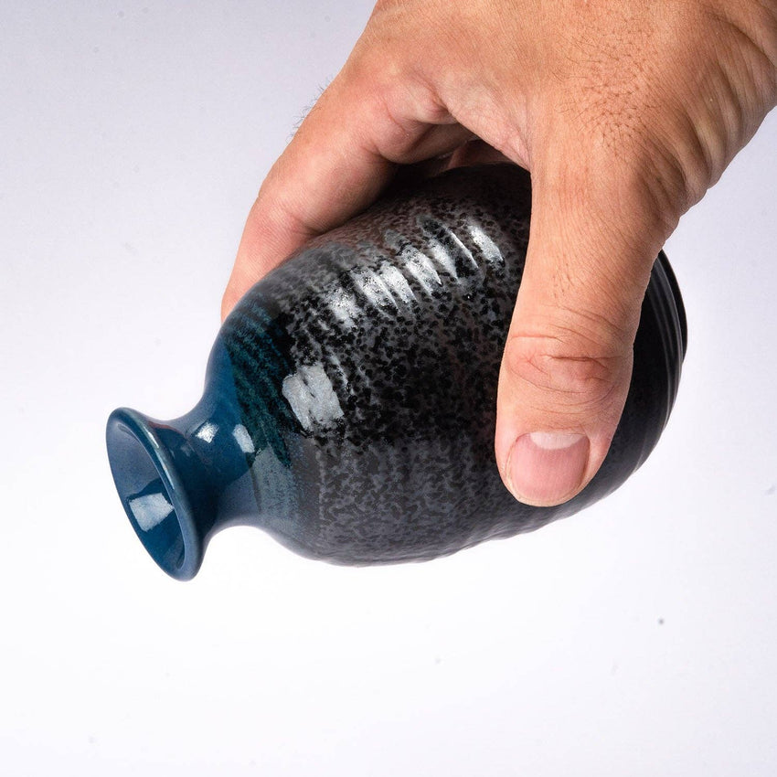 Mino Ware Black and Blue Sake Bottle