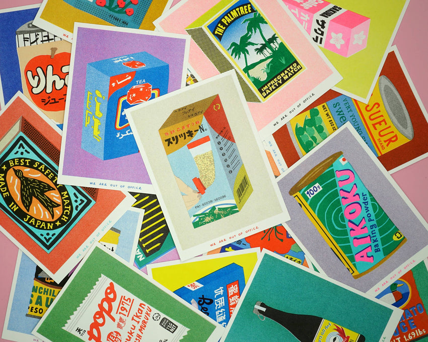 A risograph print of a box of a sesame grinder
