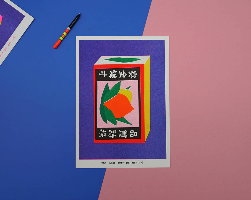 A risograph print of a Japanese matchstick box