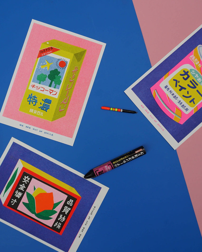 A risograph print of a Japanese matchstick box